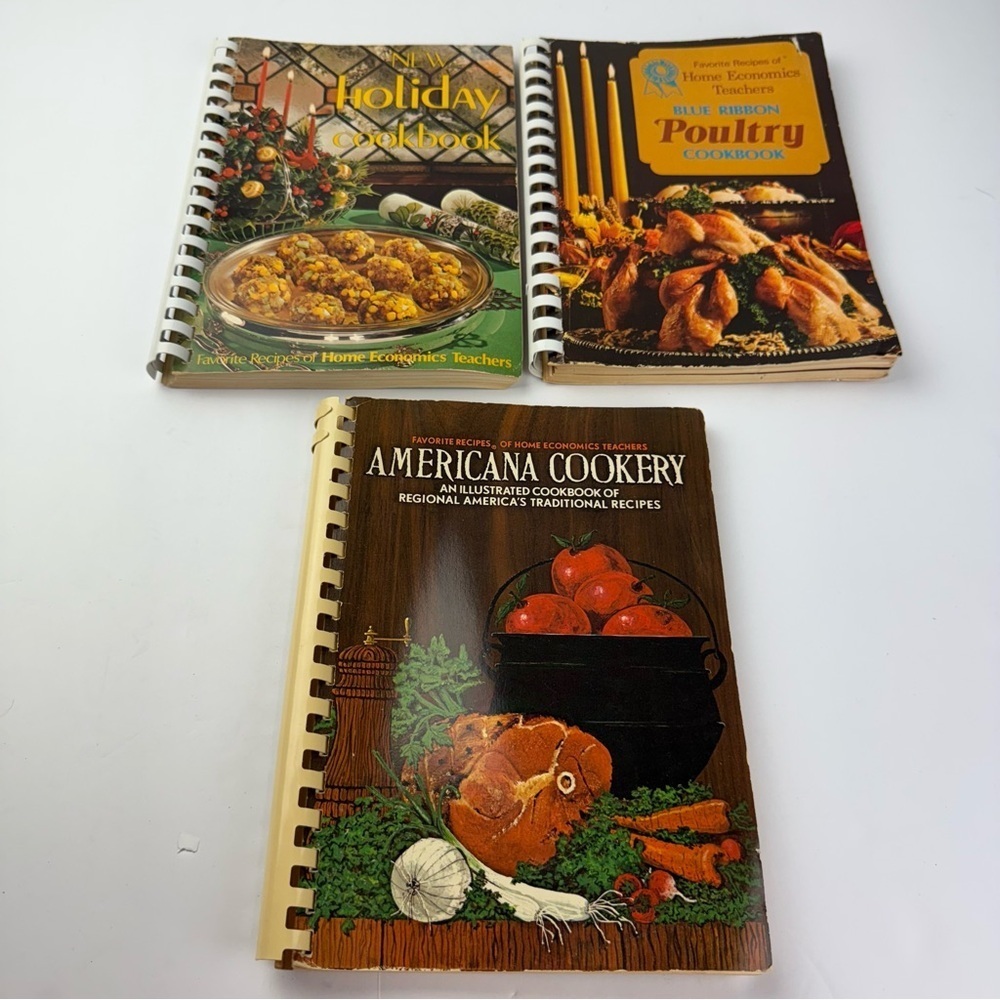 Home Economics Lot of 3 Vintage Cookbooks Poultry, Americana, Holiday